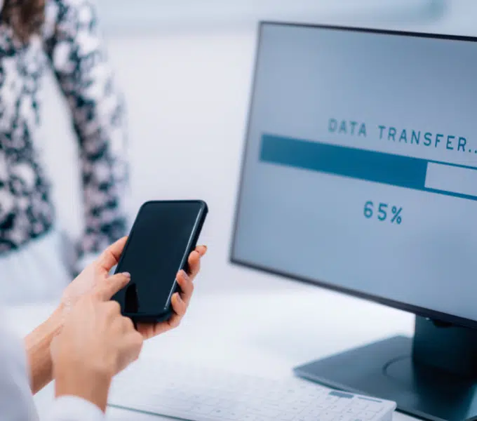 Data transfer progress displayed on a computer monitor